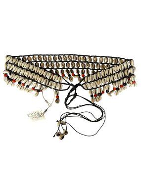 Cowrie Shell Waist Belt With Red & Black Beads Adjustable Tie Boho Tribal Style